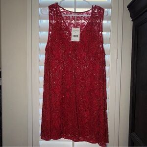 NWT Free People Red Lace and Beaded Sleeveless Dress